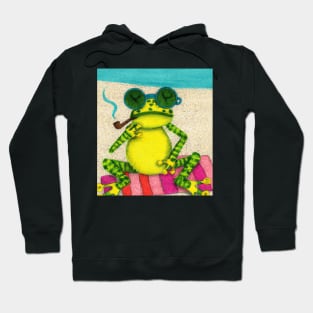 Fancy Frog With a Pipe At The Beach Hoodie